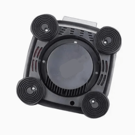 Bottom view of a KRD Professional Blender showing the sound-reducing enclosure and rubber feet for stability.