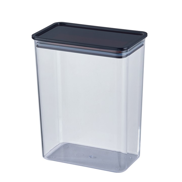 KRD Glass Food sealed box with a clear design and black lid, ideal for food storage and freshness.