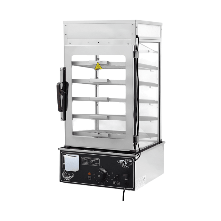 KRD Commercial Bun &amp; Dumpling Steamer Countertop 5 Tier HW500H in stainless steel, 5-tier design, ideal for commercial kitchen equipment.
