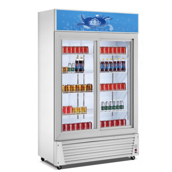 KRD Commercial Double Bottle Cooler Fridge Cooling 2 SLIDING Glass Door 120cm White