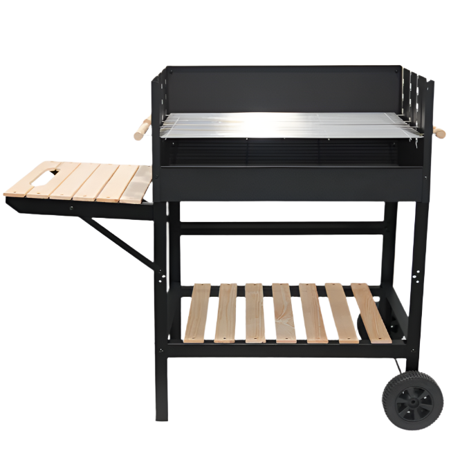 KRD Commercial Mobile Charcoal BBQ Double Grill Side Table and Storage Shelf 101cm