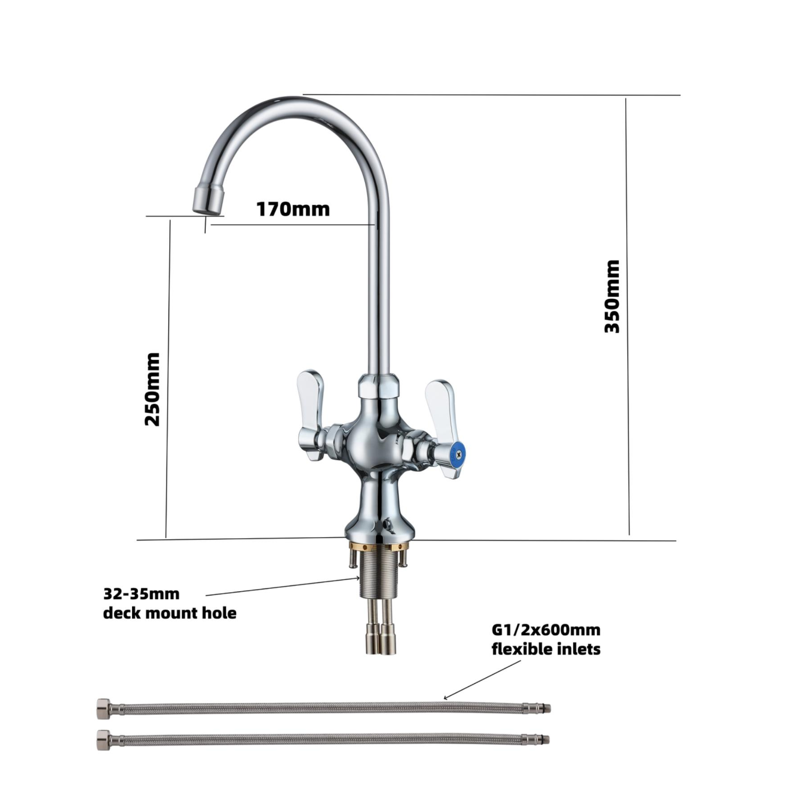 KRD Basin Mixer Tap with Stainless Steel Spout Double Lever Chrome KF1109CTU03