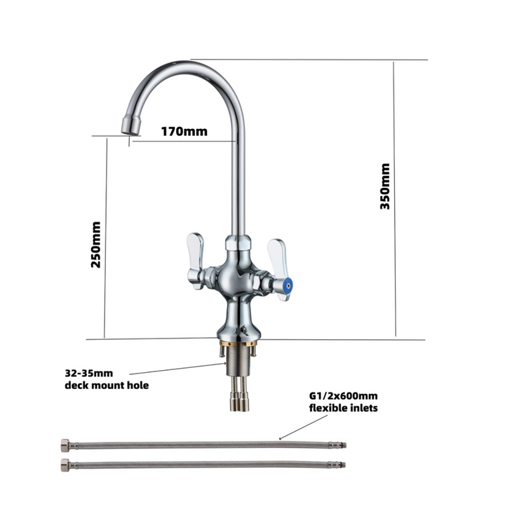 KRD Basin Mixer Tap with Stainless Steel Spout Double Lever Chrome KF1109CTU03