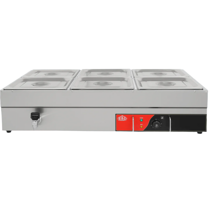 KRD Commercial 6 Pot Electric Wet Bain Marie Countertop 6x GN1/2 Drain Tap