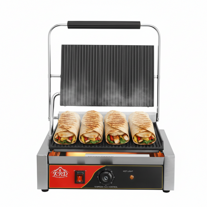 KRD Heavy Duty Extra Large Panini Contact grill Ribbed 2.2kW KEG-812A