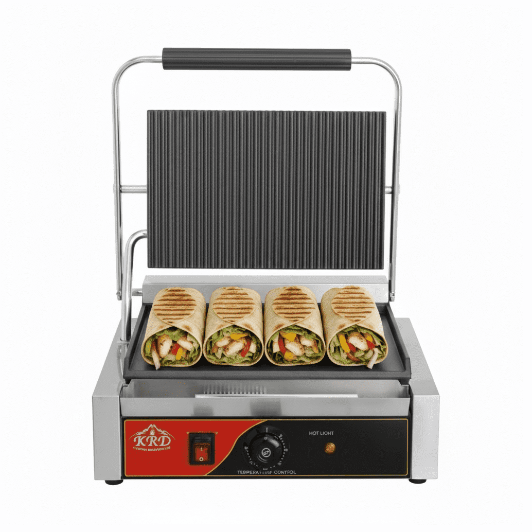 KRD Panini Grill Extra Large Ribbed Top Flat Bottom 2.2kW KEG-812C