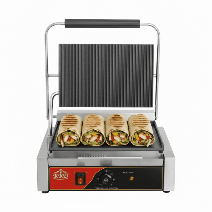 KRD Panini Grill Extra Large Ribbed Top Flat Bottom 2.2kW KEG-812C