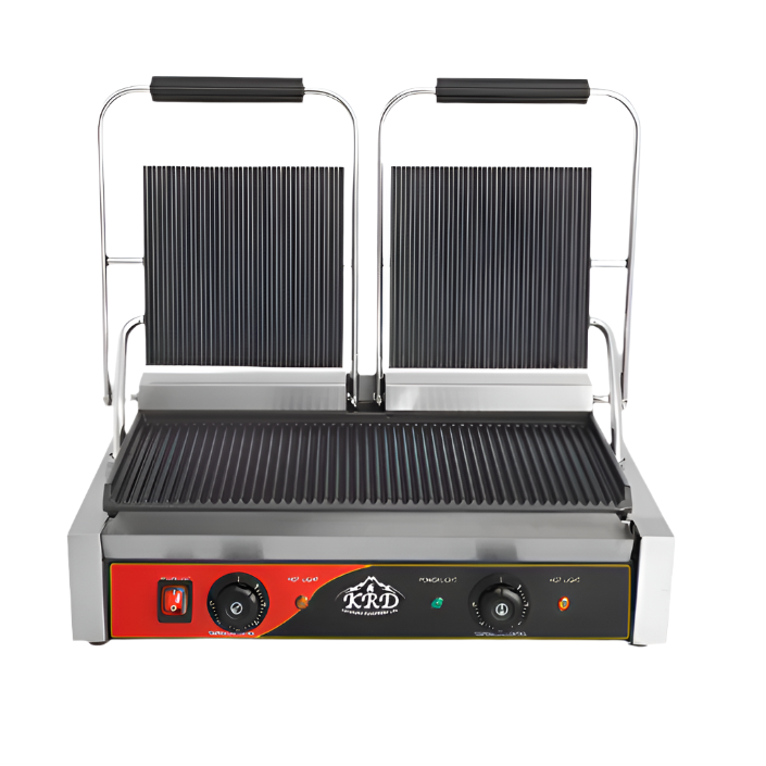 KRD Heavy Duty Twin Panini Contact grill Dual Zone 3.6kW Ribbed