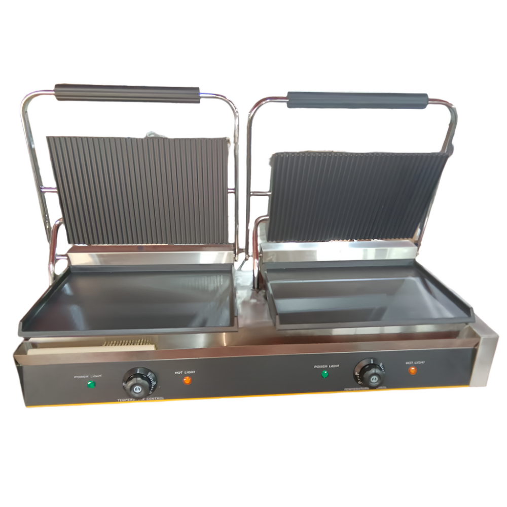 KRD Heavy Duty Twin XL Panini Contact grill 4.4kW Dual Zone with stainless steel construction and adjustable thermostatic controls.