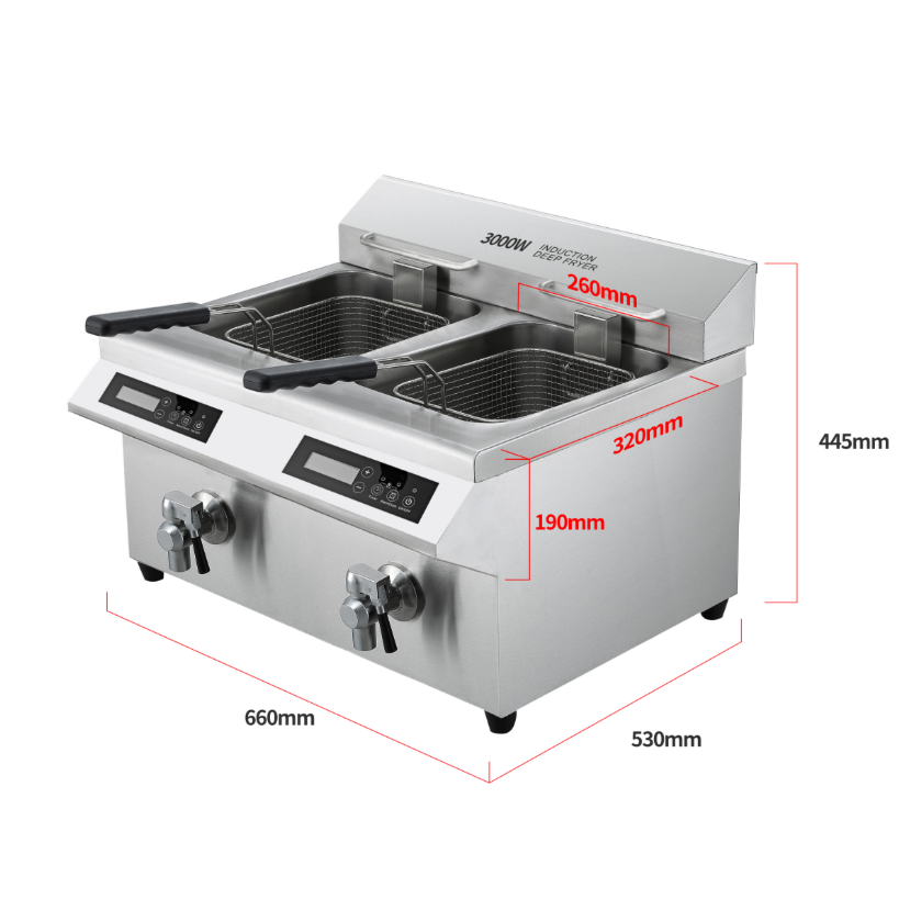 KRD Professional Twin Tank Induction Fryer 24 Litre 6kW AMCD24F201
