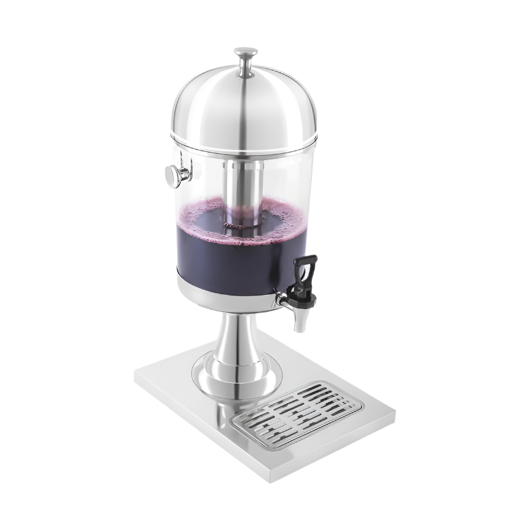KRD Commercial Single Juice Dispenser 8L DTJ001B ideal for restaurant beverage service with stainless steel and transparent container.