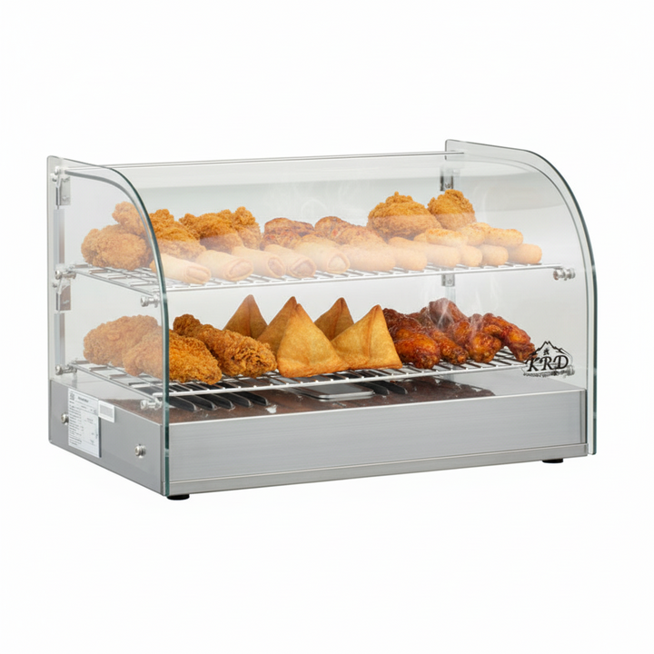 KRD 2 Tier Curved Front Heated Display Case 45 Litres Countertop XCR45L
