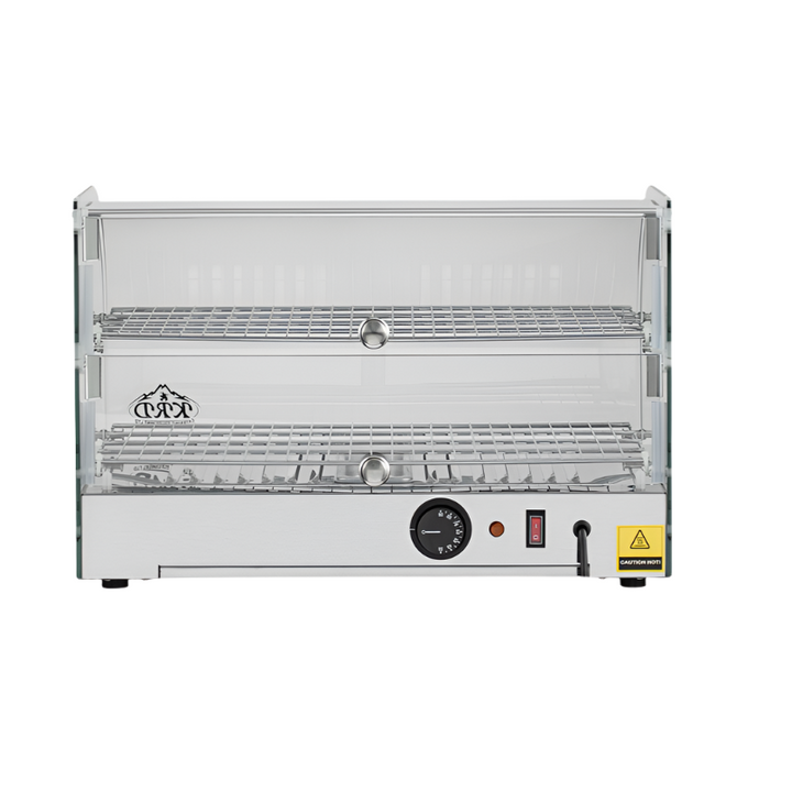 KRD 2 Tier Curved Front Heated Display Case 45 Litres Countertop XCR45L