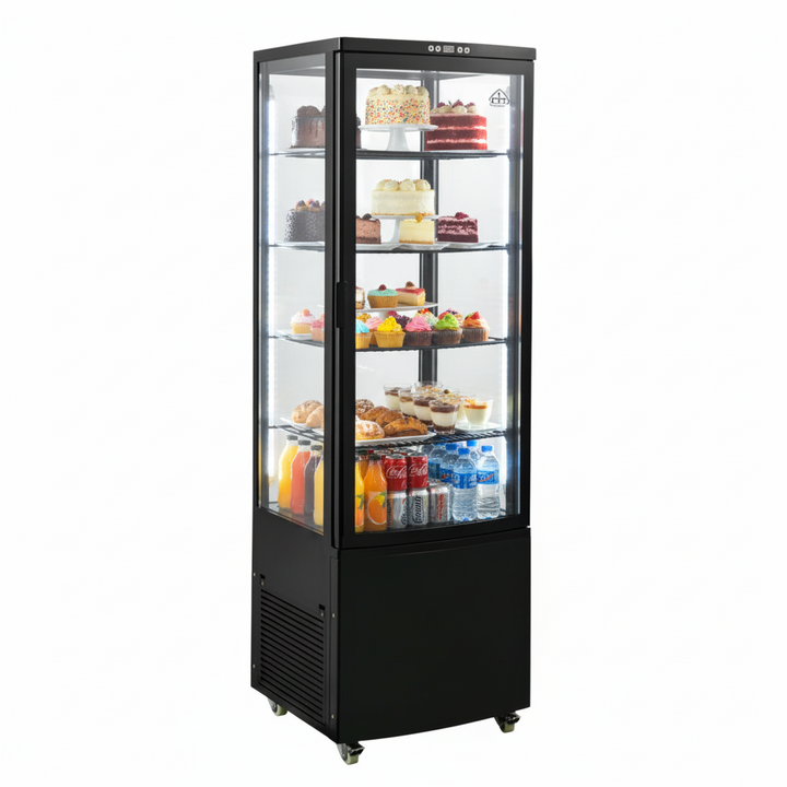 KRD Upright Commercial Glass Refrigerated Display Cooler 218 Litres 4 Shelves 1615mm Height