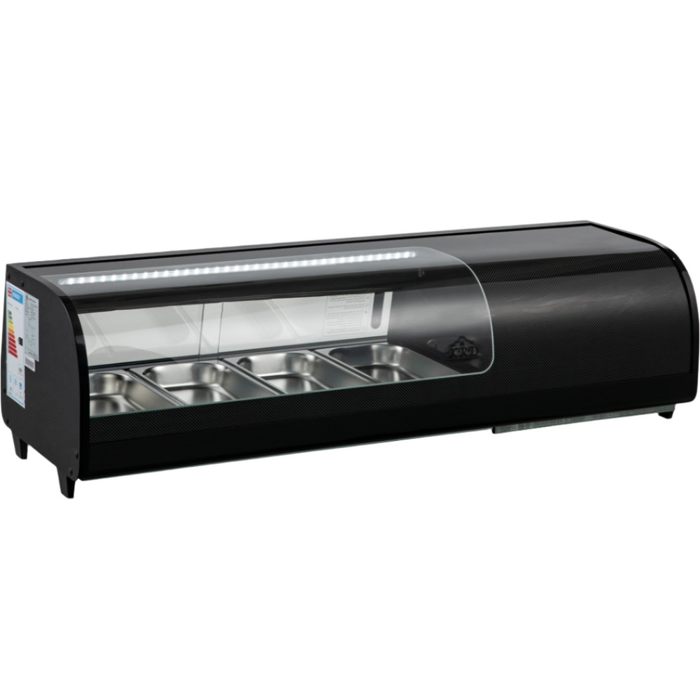 KRD Commercial Refrigerator Sushi & Tapas Showcase 4xGN1/3 XCS42L with LED lighting and display.