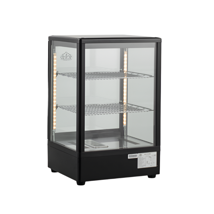 KRD Countertop Heated Display Cabinet Warmer 58 litres 2 shelves Black 1 Hinged door XCR58L