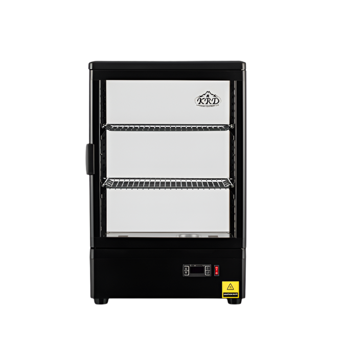 KRD Countertop Heated Display Cabinet Warmer 58 litres 2 shelves Black 1 Hinged door XCR58L