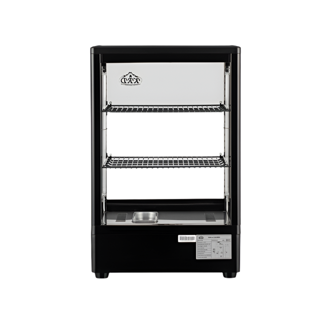 KRD Countertop Heated Display Cabinet Warmer 58 litres 2 shelves Black 1 Hinged door XCR58L