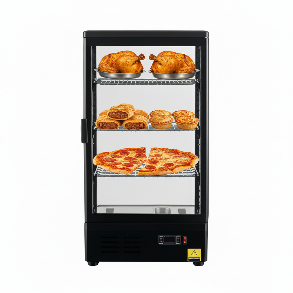 KRD Countertop Heated Display Cabinet Warmer 78 litres 3 shelves Black 1 Hinged door XCR78L