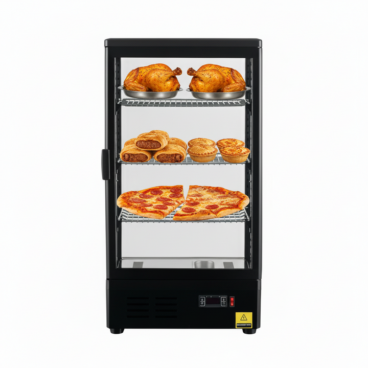 KRD Countertop Heated Display Cabinet Warmer 78 litres 3 shelves Black 1 Hinged door XCR78L