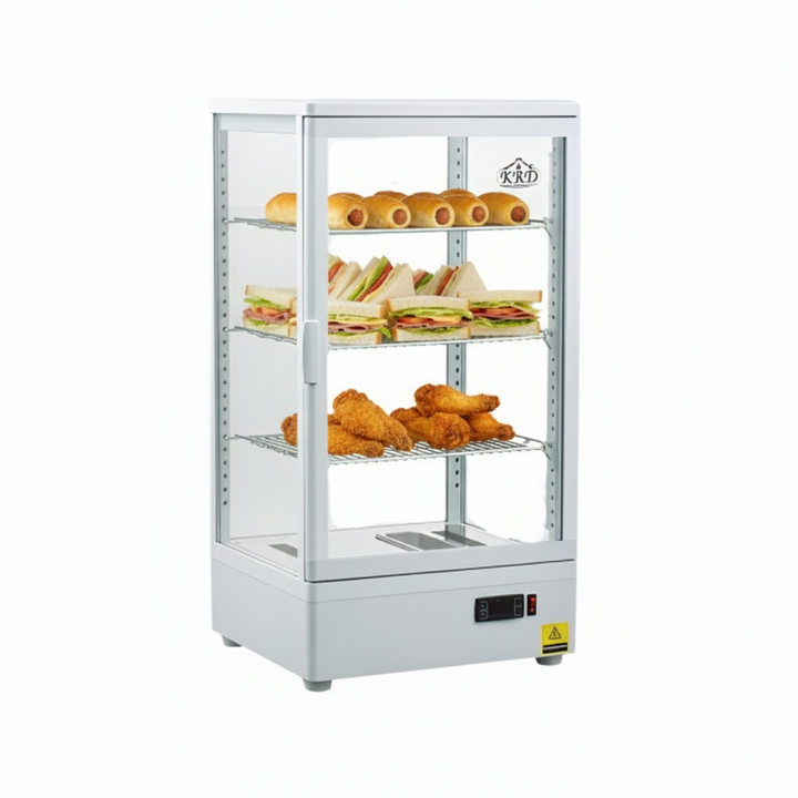 KRD Countertop Heated Display Cabinet Warmer 78 litres 3 shelves White 1 Hinged door XCR78L