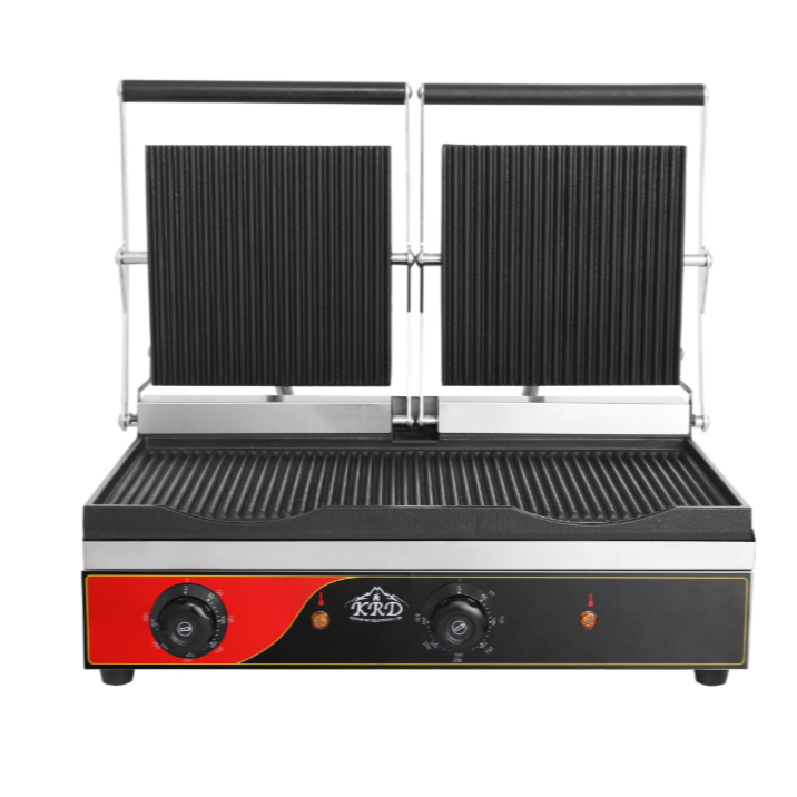 KRD Heavy Duty Twin Panini Contact grill Dual Zone 3.6kW Ribbed OP813NA for commercial grilling.
