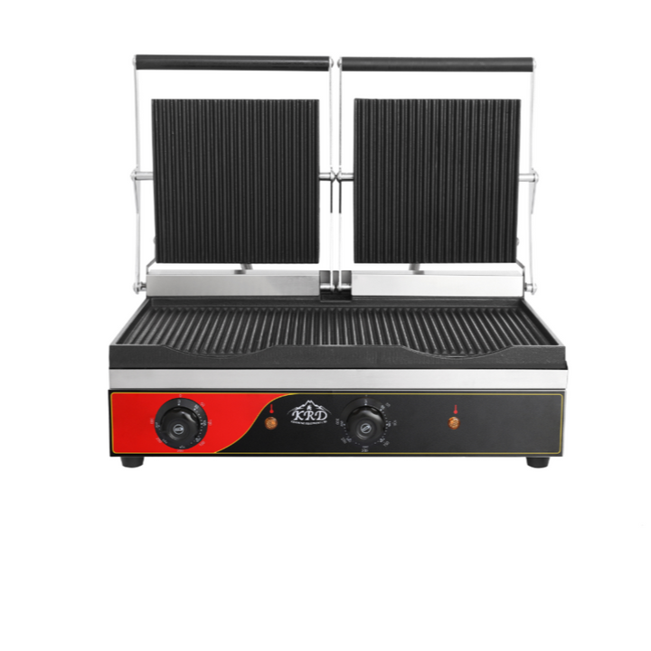 KRD Heavy Duty Twin Panini Contact grill Dual Zone 3.6kW Ribbed OP813NA