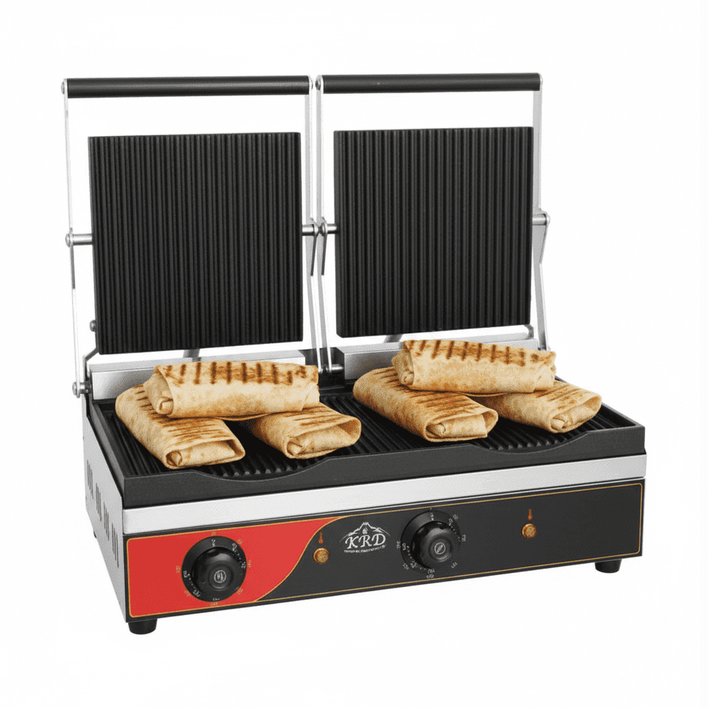 KRD Heavy Duty Twin Panini Contact grill Dual Zone 3.6kW Ribbed KEG-813NA