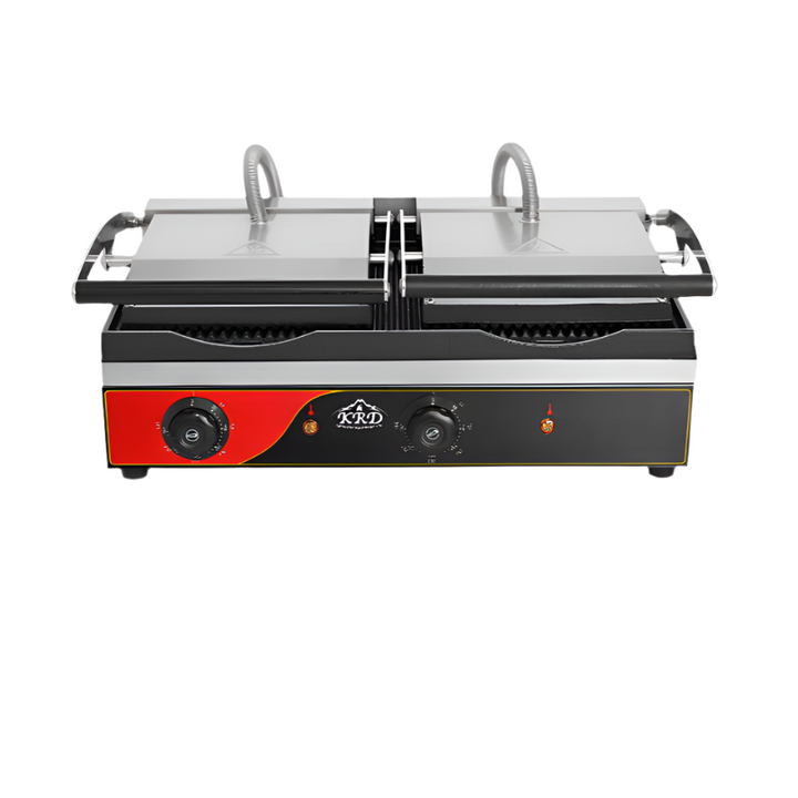 KRD Heavy Duty Twin Panini Contact grill Dual Zone 3.6kW Ribbed OP813NA