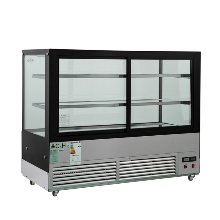 KRD 1500mm Commercial Cake Display Fridge 580L LED Stainless Steel Black Glass