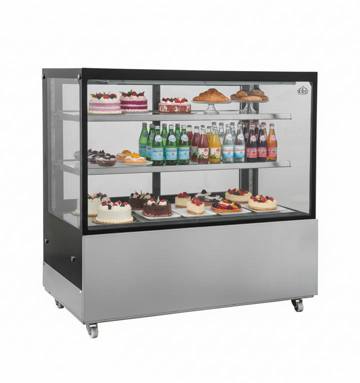 KRD Commercial Cake Display Fridge Merchandiser 430 litres 2 shelves Stainless 1200mm