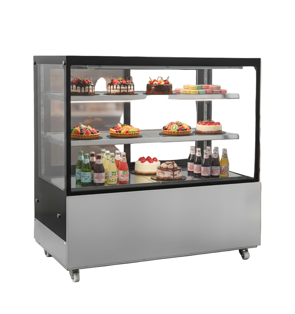 KRD 1500mm Commercial Cake Display Fridge 580L LED Stainless Steel Black Glass
