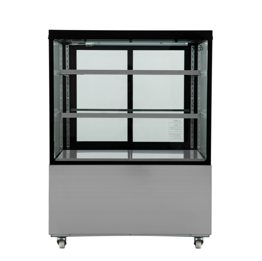 Display case with glass front on a white background