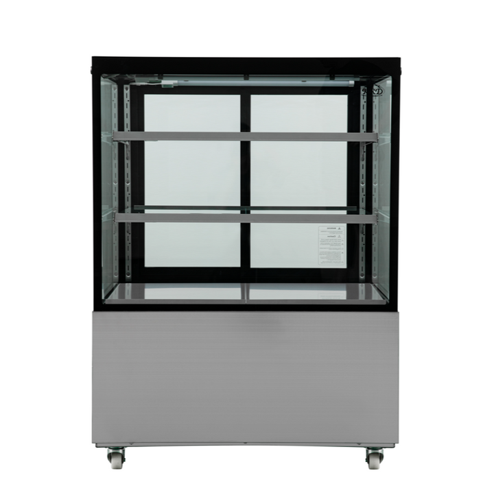 Display case with glass front on a white background