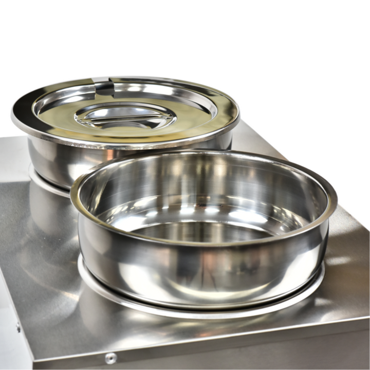 KRD Round Wet Bain Marie 2 Pots 2x 7 litres Countertop with Drain Tap