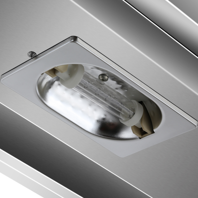 KRD Commercial Quartz Lamp Heating Gantry 3 tier 1800mm FWL183 heating element detail with stainless steel design