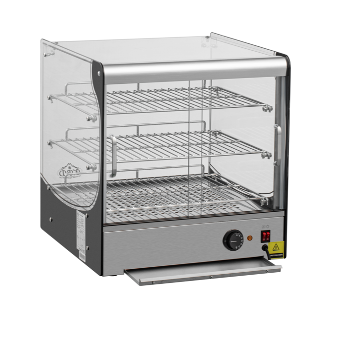 KRD Commercial 95 Litre Countertop Display Warmer 3 shelf stainless steel 50cm