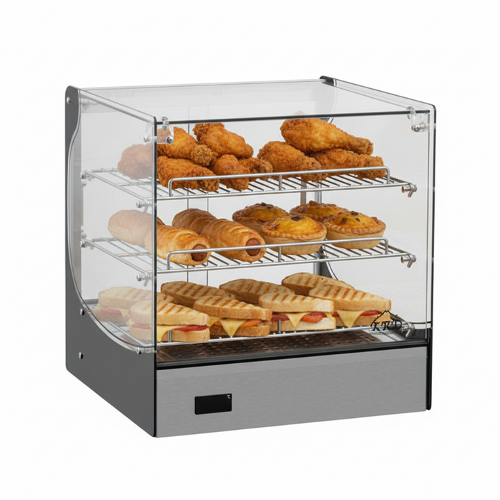 KRD Commercial 95 Litre Countertop Display Warmer 3 shelf stainless steel 50cm