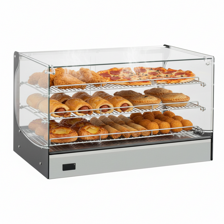 KRD Commercial 165 Litre Countertop Display Warmer 3 shelf stainless steel 88cm