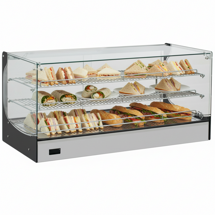KRD Commercial 205 Litre Countertop Display Warmer 3 shelf stainless steel 110cm