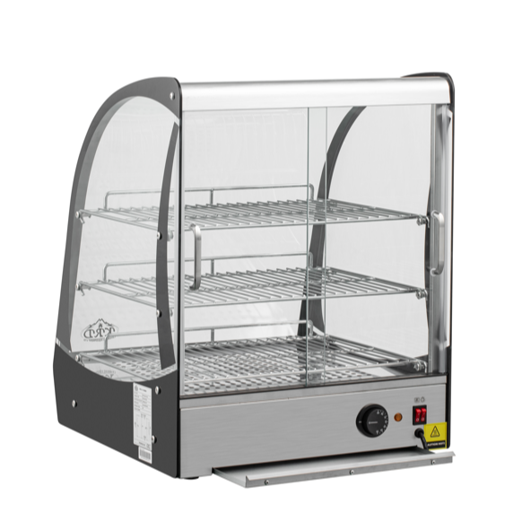 KRD Commercial Curved Front Display Warmer 95 Litres with 3 shelves Countertop 50cm