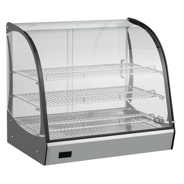 KRD Commercial Curved Front Display Warmer 125 Litres with 3 shelves Countertop 70cm