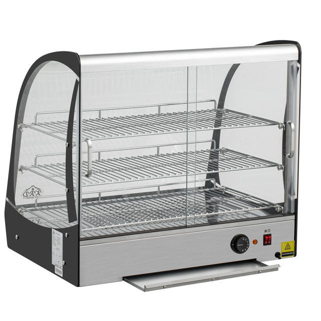 KRD Commercial Curved Front Display Warmer 125 Litres with 3 shelves Countertop 70cm