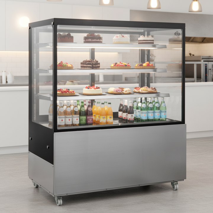 KRD Cake Counter 1500x675x1435mm 3 shelves Stainless steel base LED 1500mm