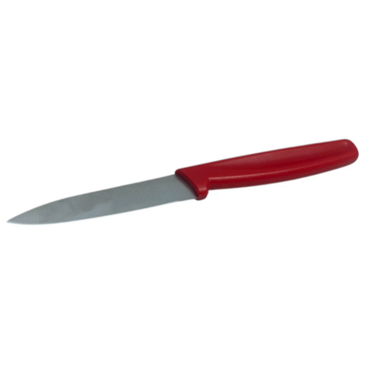 Colour Coded 3.5'' Paring Knife Red 9cm with stainless steel blade and red handle for precise kitchen tasks.