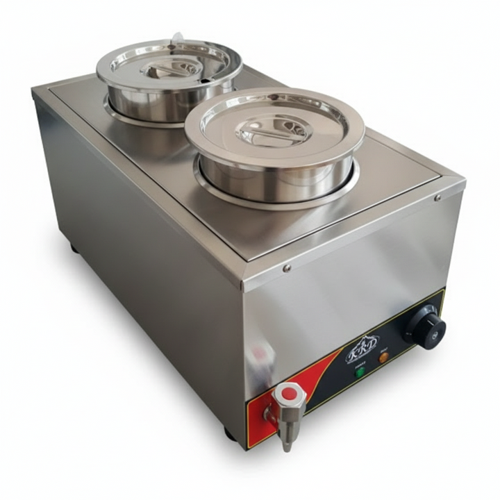 KRD Commercial Round Bain Marie 2 Hot pots 2x 4 litres Countertop with Drain Tap CG0421