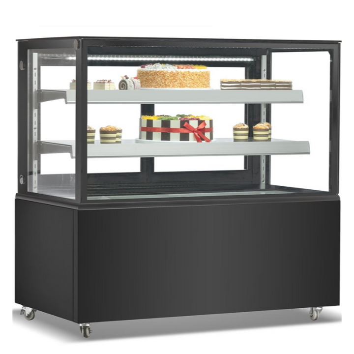 KRD Cake Counter Straight Front 1500*680*1250mm 2 Shelves Black base LED XL1500B