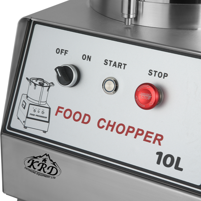 KRD Multi-Functional Food Processor Vegetable & Meat Cutter 10 Litres QS810 control panel with OFF, ON, START, and STOP buttons