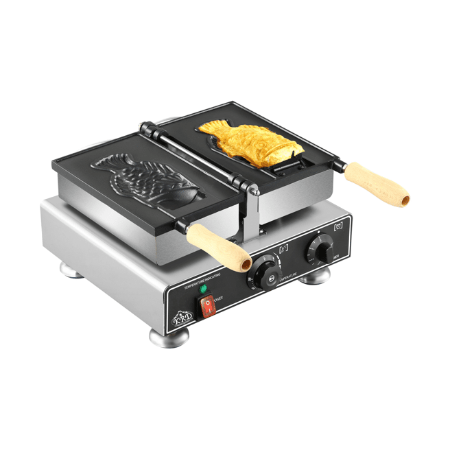 KRD Commercial Taiyaki Waffle maker Single KC1102A with taiyaki fish shaped waffle.