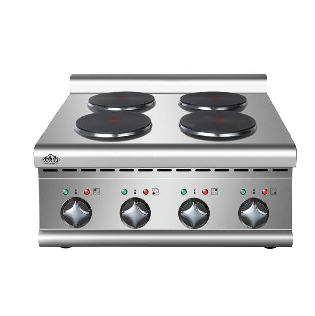 KRD Commercial Electric boiling top 4 plates 8kW Countertop HRQ605E in stainless steel design for commercial kitchens.